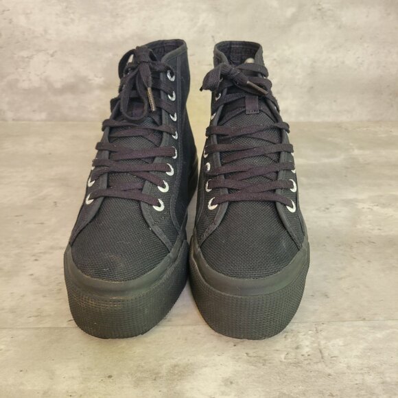 Superga Shoes Womens Size 8 Black High Top Canvas Platform Casual Sneakers Italy - Picture 2 of 8